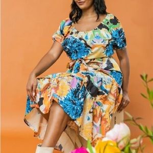 Colorful Abstract Print Woven Midi Dress